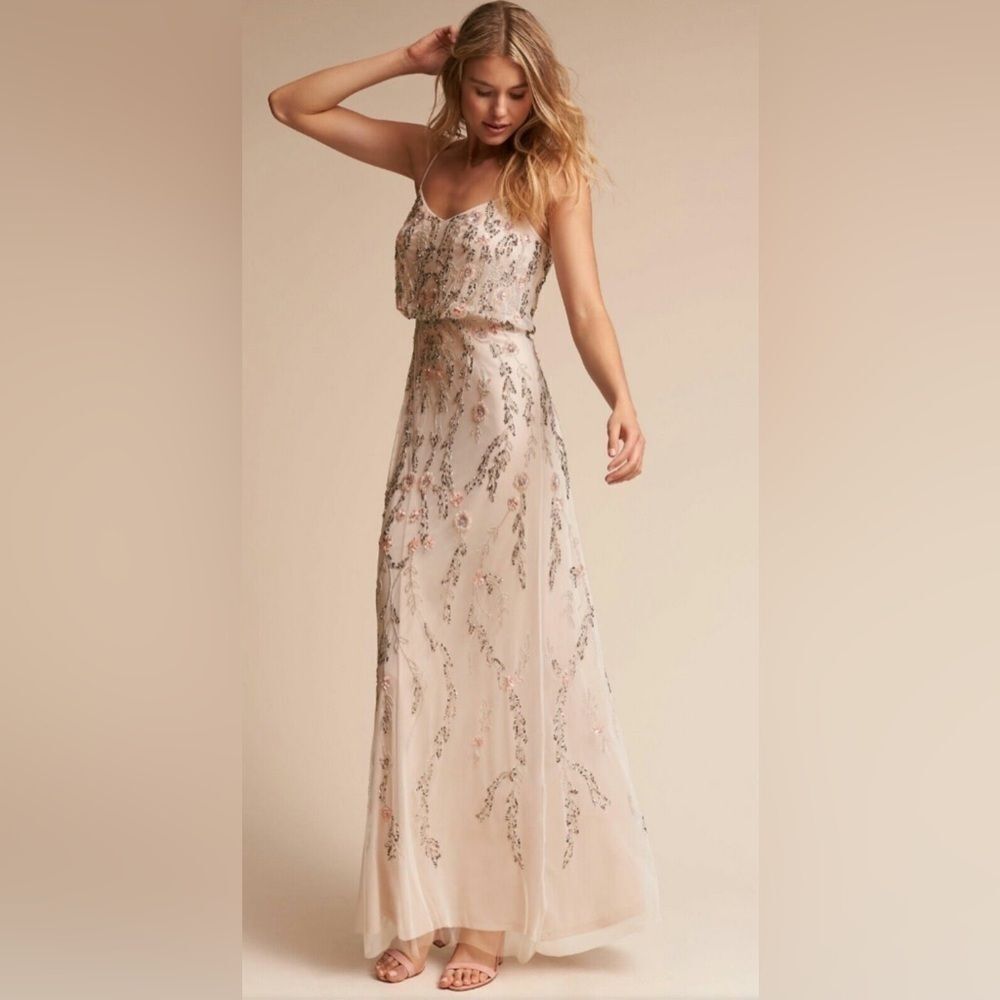 BHLDN by Adrianna Papell Tribute Gown Maxi Dress Ivory Formal Wedding Evening 4
